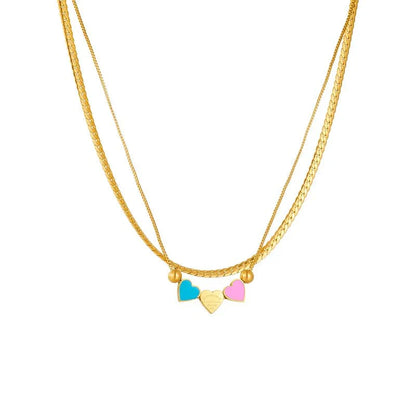Romantic Pink Heart Necklace and Bracelet Set