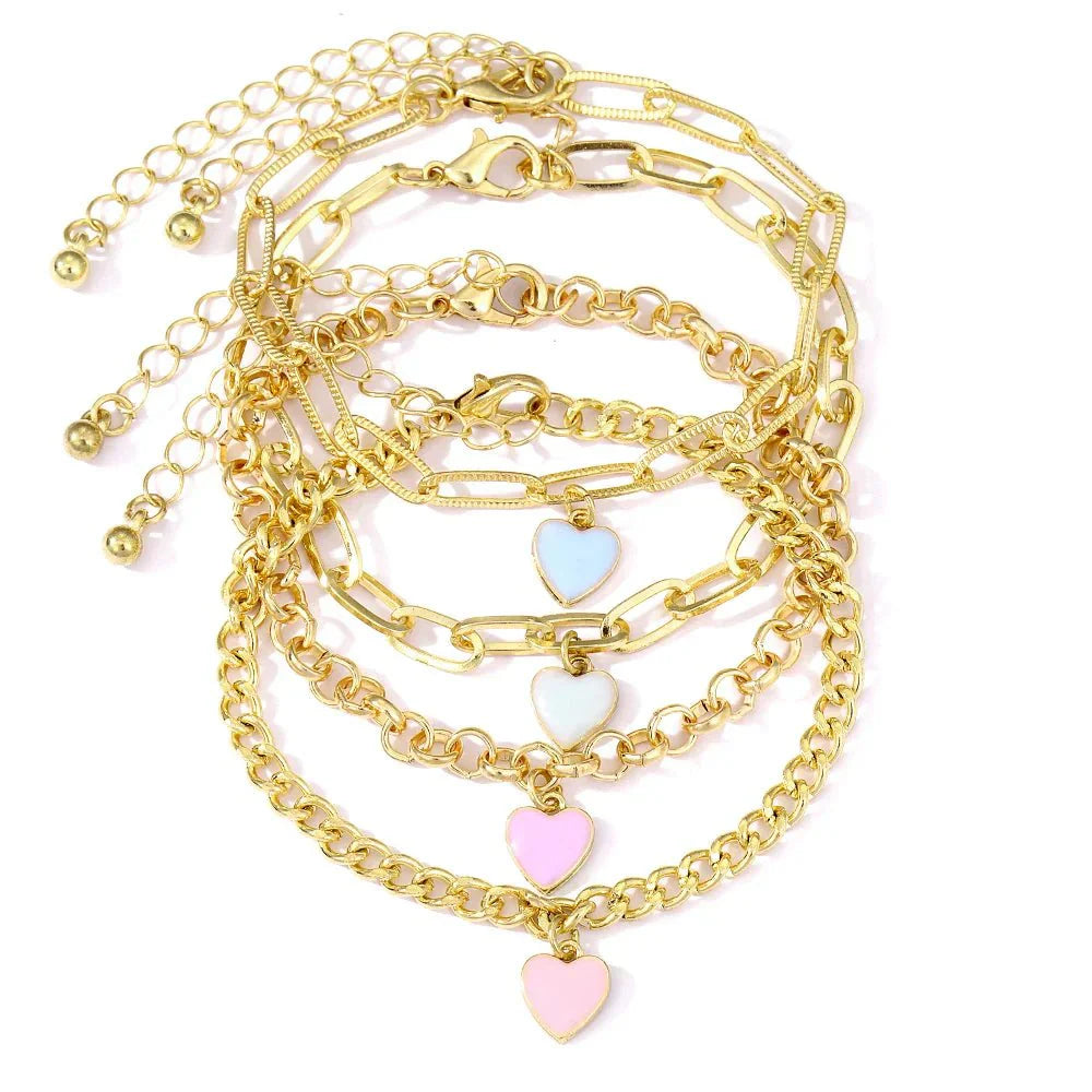 Colorful Heart Charm Bracelet Set