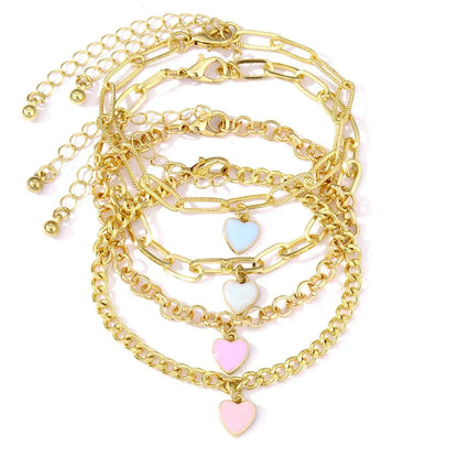Colorful Heart Charm Bracelet Set