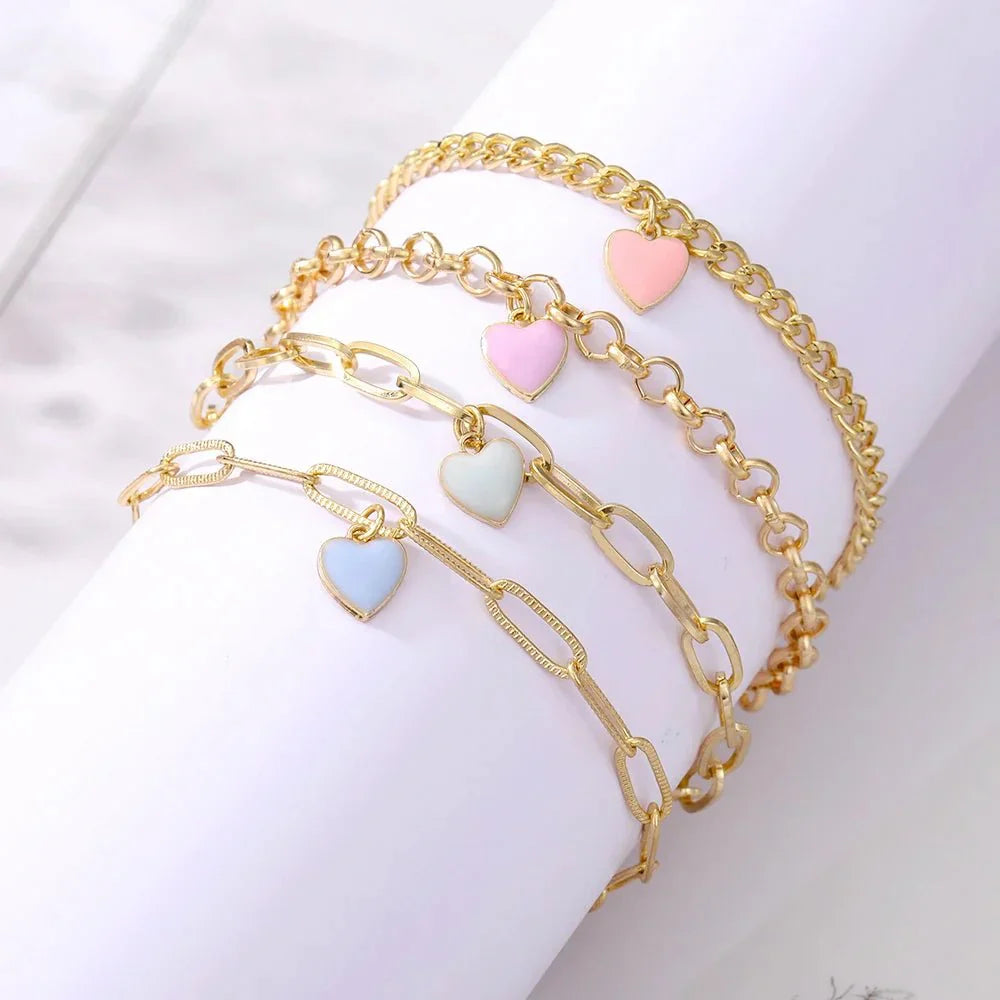 Colorful Heart Charm Bracelet Set
