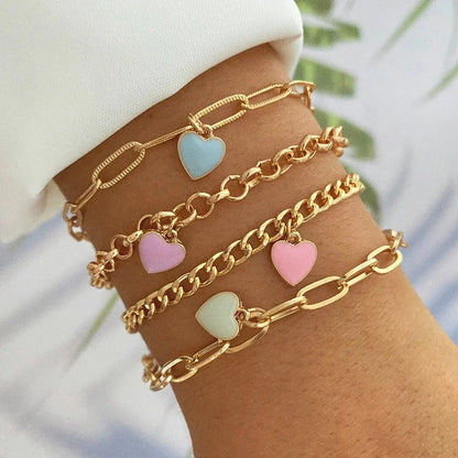 Colorful Heart Charm Bracelet Set - Fesara
