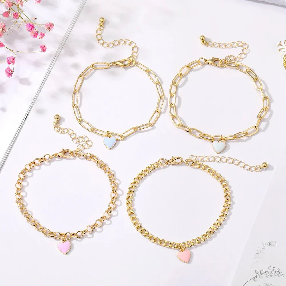 Colorful Heart Charm Bracelet Set