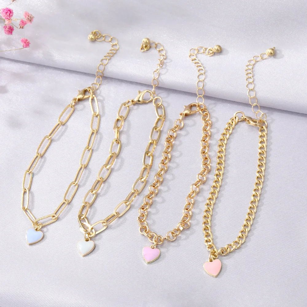 Colorful Heart Charm Bracelet Set
