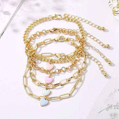 Colorful Heart Charm Bracelet Set
