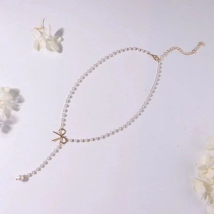 Elegant White Pearl Drop Y Necklace