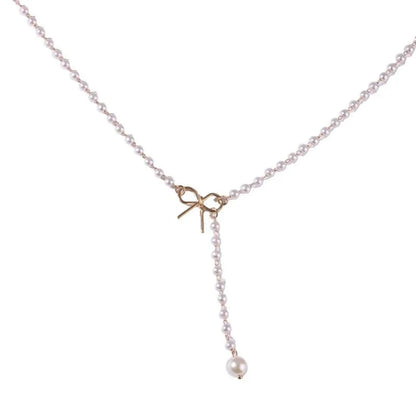 Elegant White Pearl Drop Y Necklace