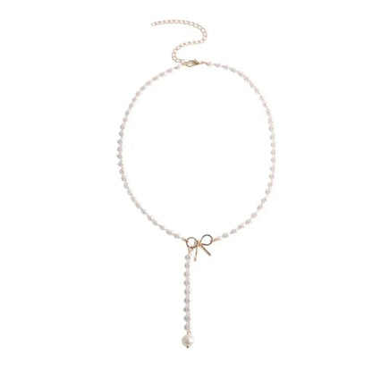 Elegant White Pearl Drop Y Necklace - Fesara
