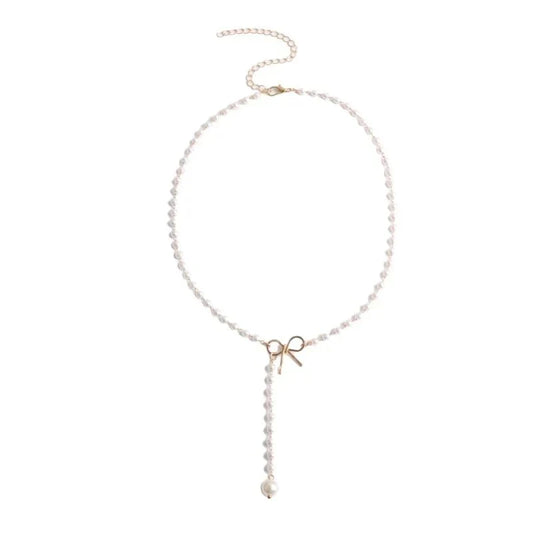 Elegant White Pearl Drop Y Necklace - Fesara