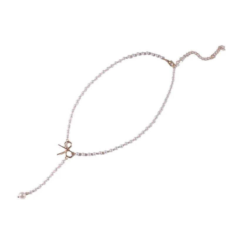 Elegant White Pearl Drop Y Necklace
