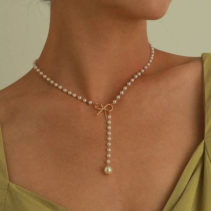 Elegant White Pearl Drop Y Necklace