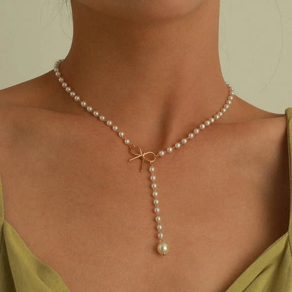 Elegant White Pearl Drop Y Necklace