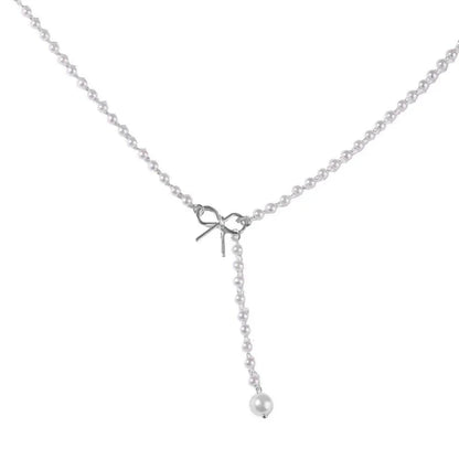 Elegant White Pearl Drop Y Necklace