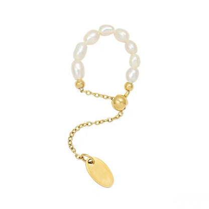 Elegant White Pearl Drop Chain Ring