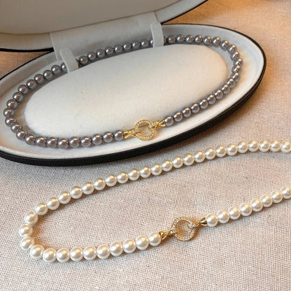 Elegant Pearl Diamond Circle Pendant Set