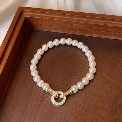 Elegant Pearl Diamond Circle Pendant Set