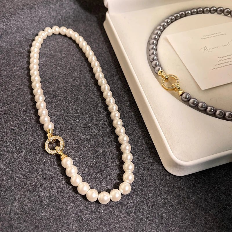 Elegant Pearl Diamond Circle Pendant Set