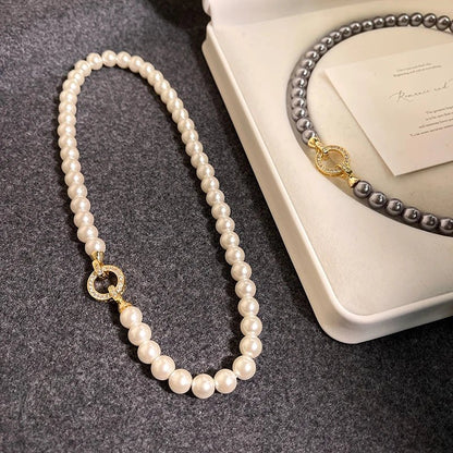Elegant Pearl Diamond Circle Pendant Set