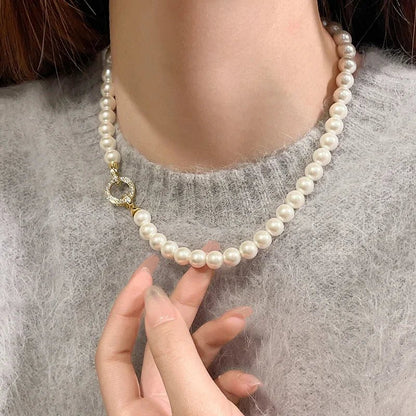 Elegant Pearl Diamond Circle Pendant Set