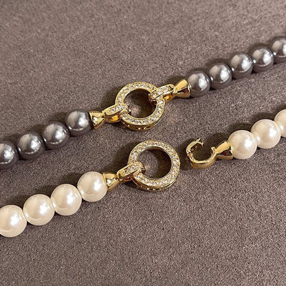 Elegant Pearl Diamond Circle Pendant Set