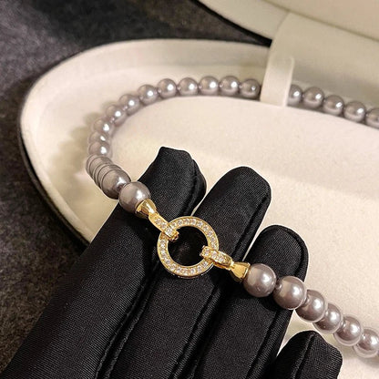 Elegant Pearl Diamond Circle Pendant Set