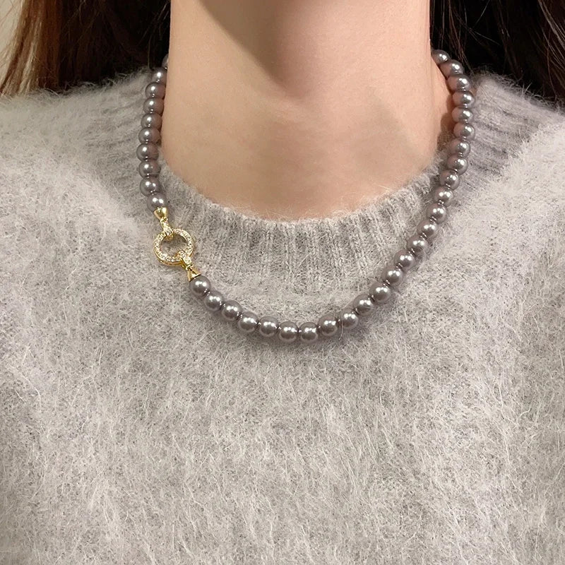 Elegant Pearl Diamond Circle Pendant Set