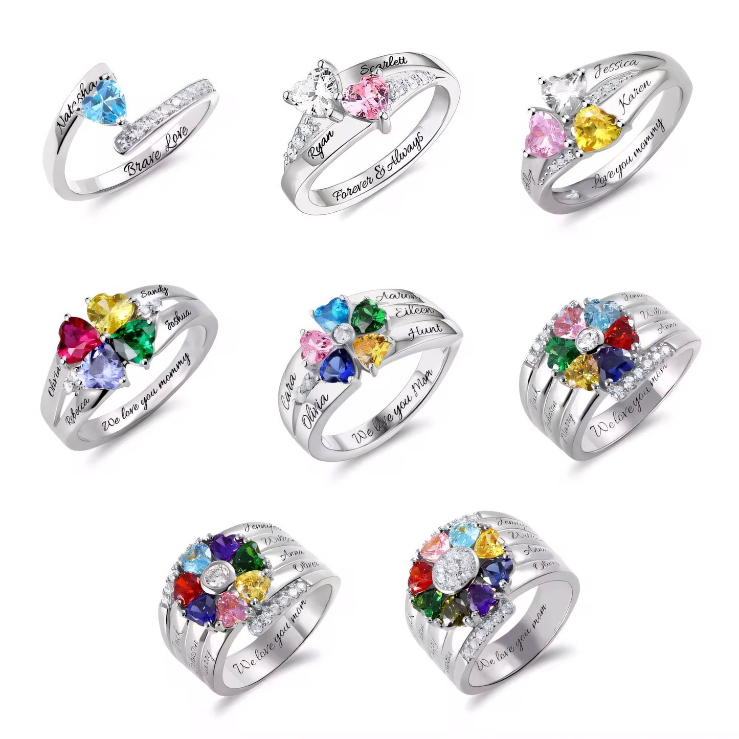 Customizable Heart Shaped Diamond Birthstone Name Ring