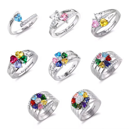 Customizable Heart Shaped Diamond Birthstone Name Ring