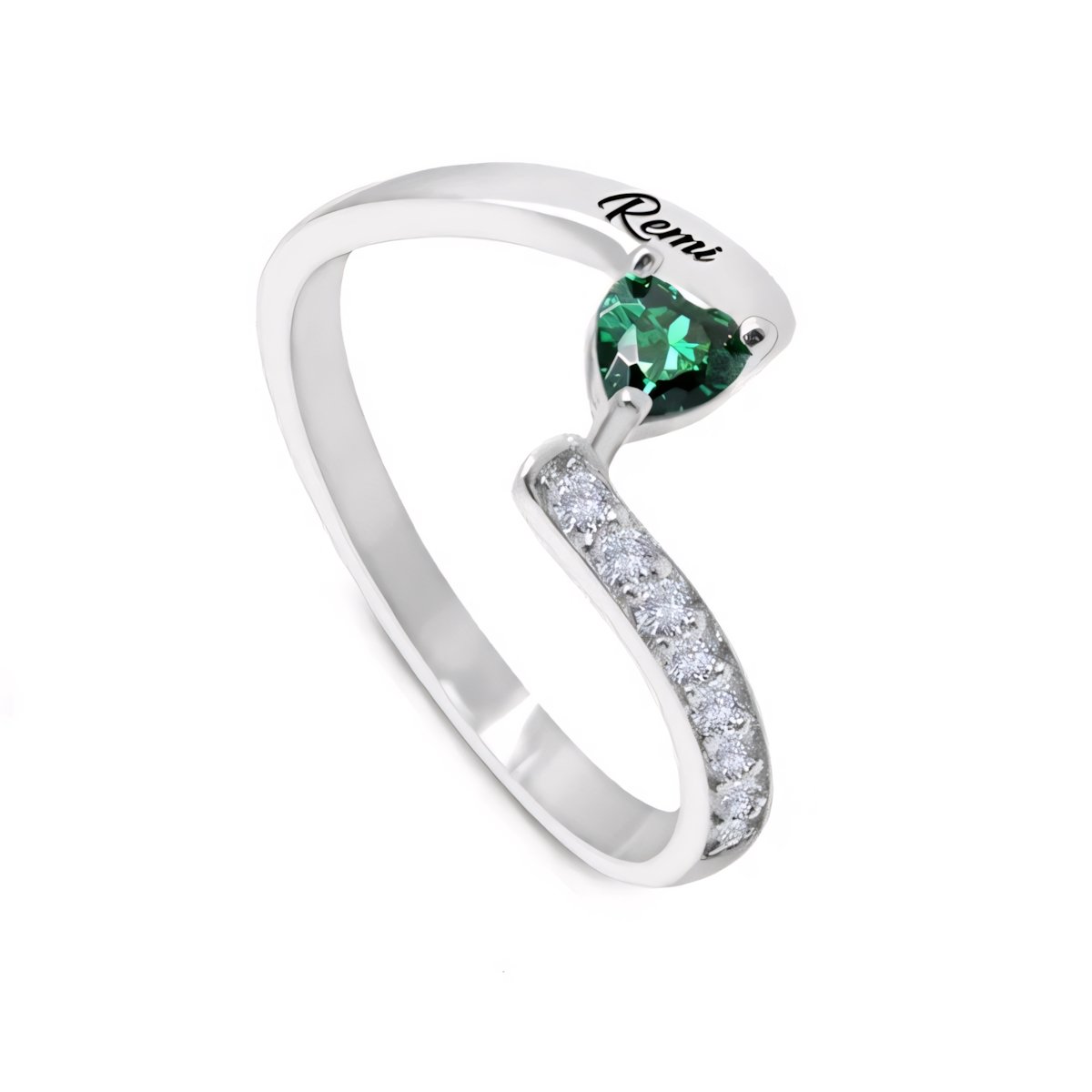 Customizable Heart Shaped Diamond Birthstone Name Ring