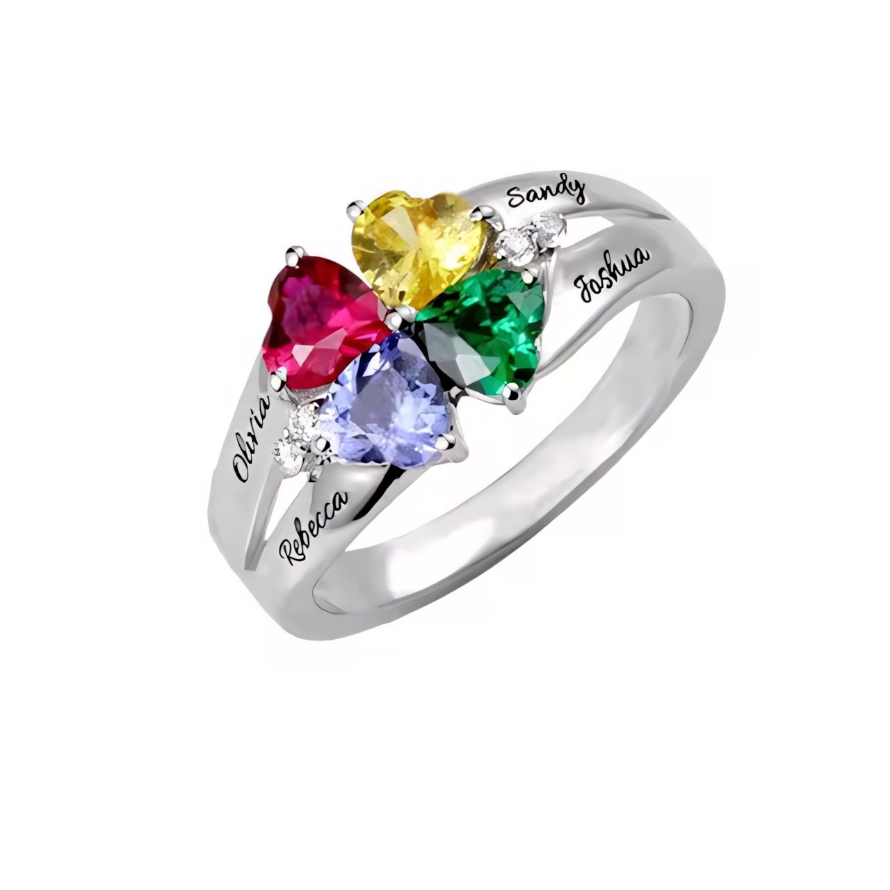 Customizable Heart Shaped Diamond Birthstone Name Ring
