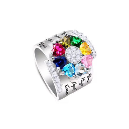 Customizable Heart Shaped Diamond Birthstone Name Ring