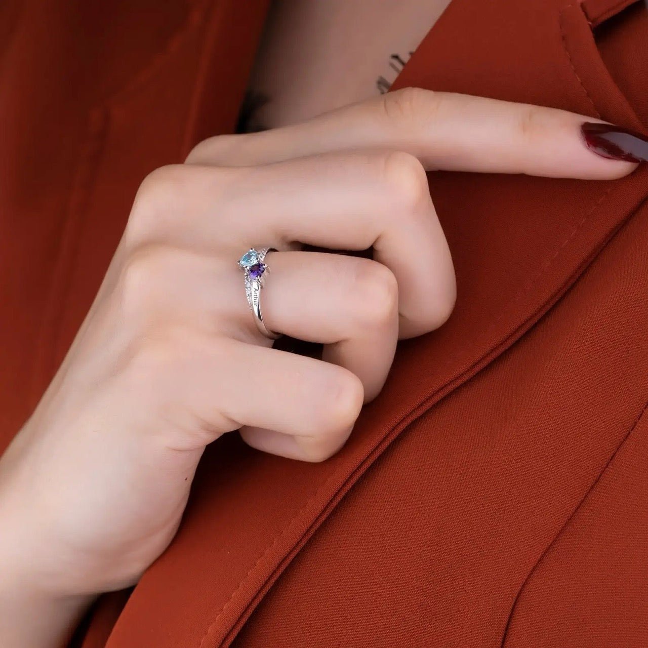 Customizable Heart Shaped Diamond Birthstone Name Ring - Fesara
