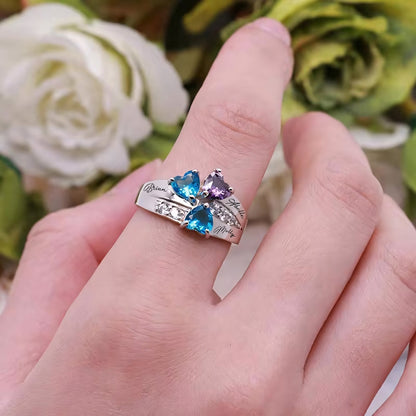 Customizable Heart Shaped Diamond Birthstone Name Ring