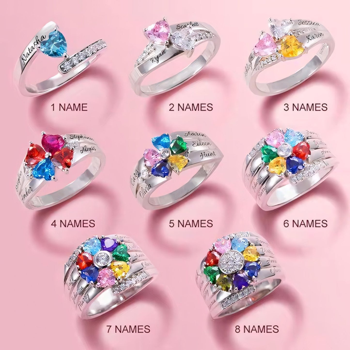 Customizable Heart Shaped Diamond Birthstone Name Ring