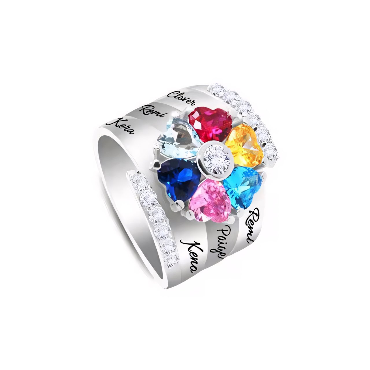Customizable Heart Shaped Diamond Birthstone Name Ring