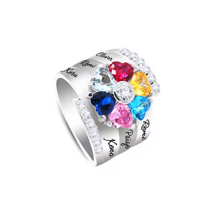 Customizable Heart Shaped Diamond Birthstone Name Ring