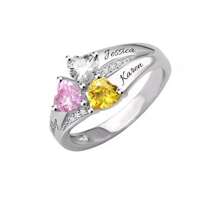Customizable Heart Shaped Diamond Birthstone Name Ring