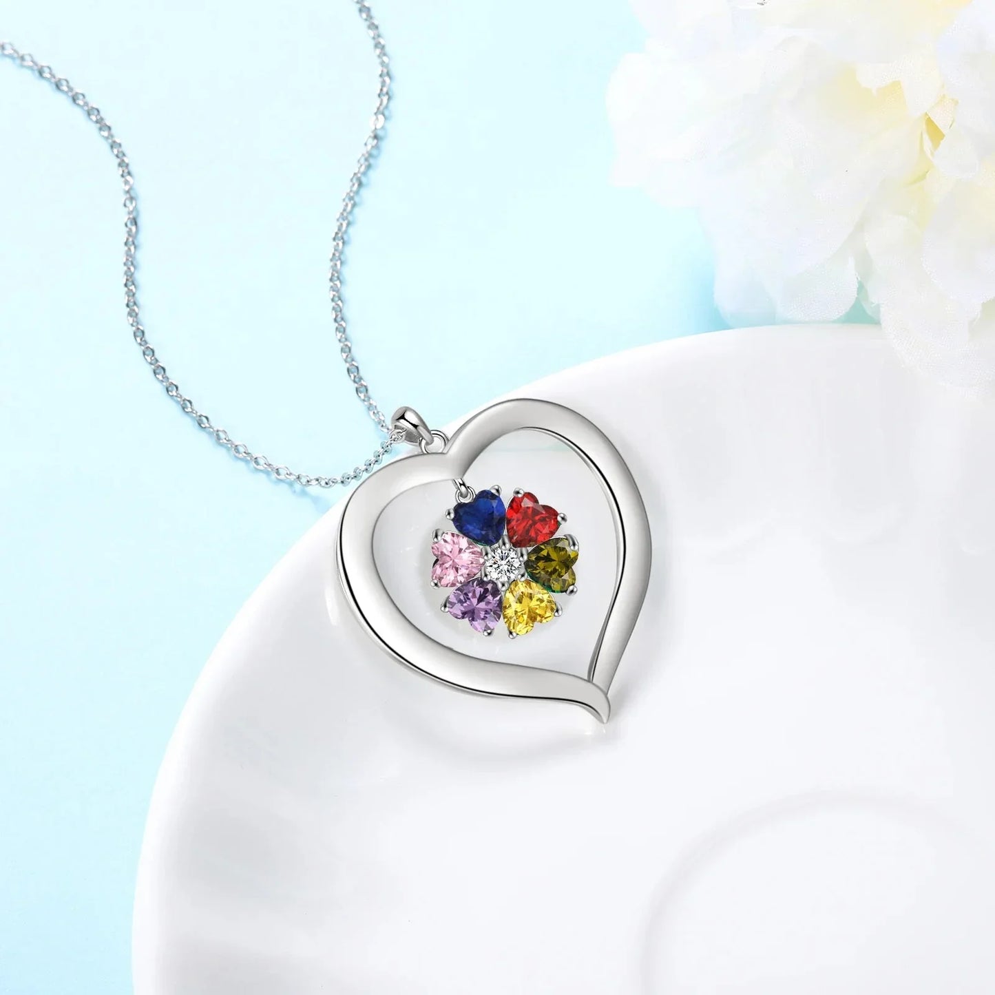 Customizable Heart Shaped Birthstone Pendant Necklace