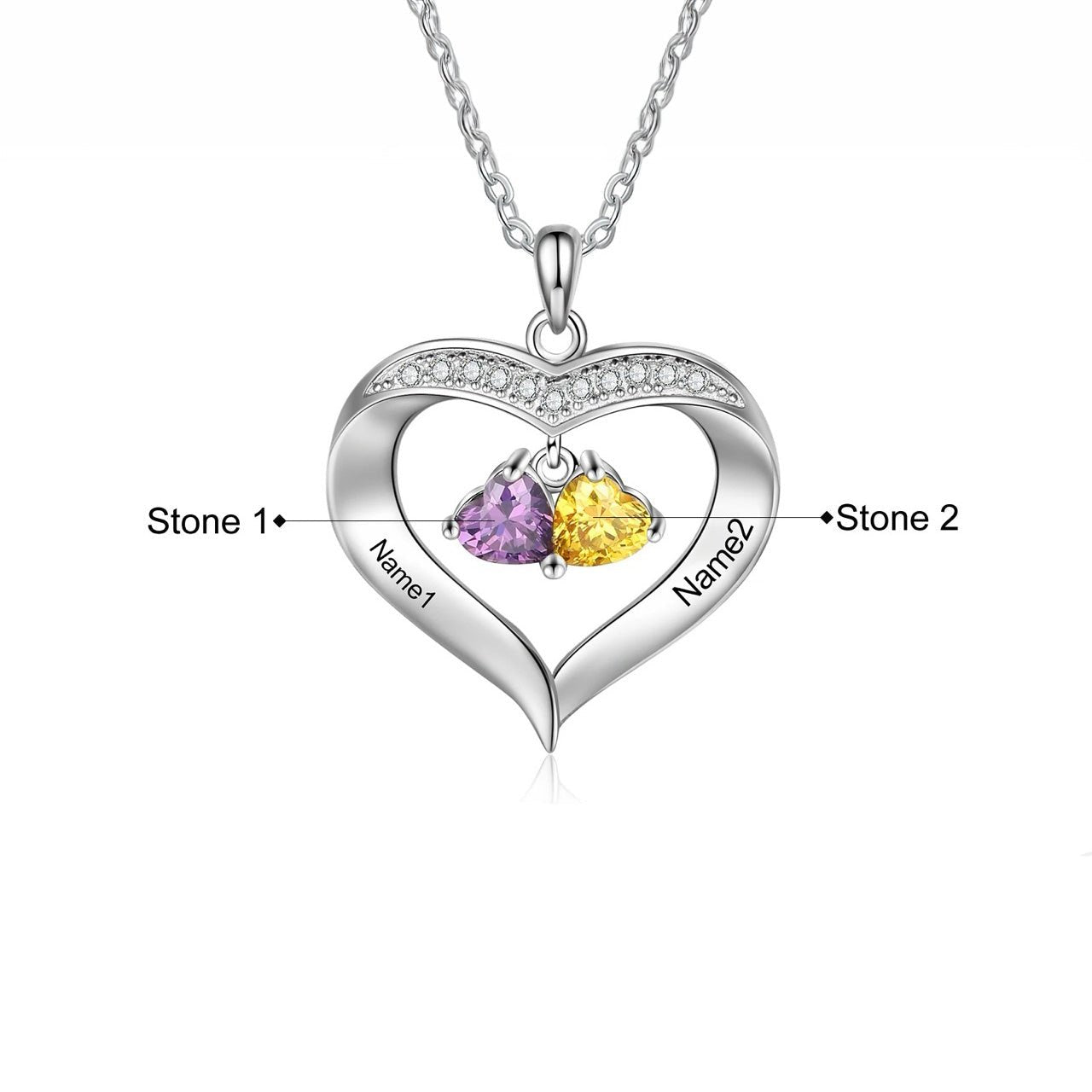 Customizable Heart Shaped Birthstone Pendant Necklace