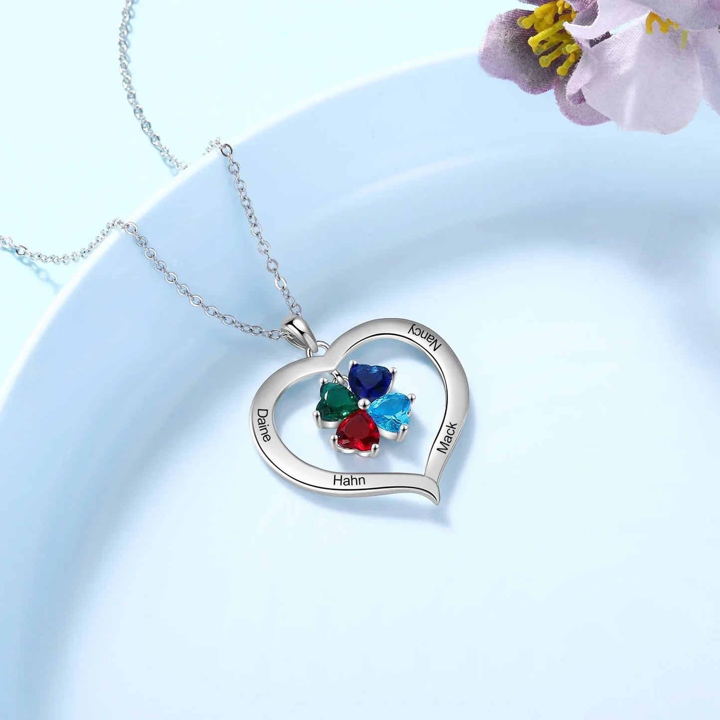 Customizable Heart Shaped Birthstone Pendant Necklace