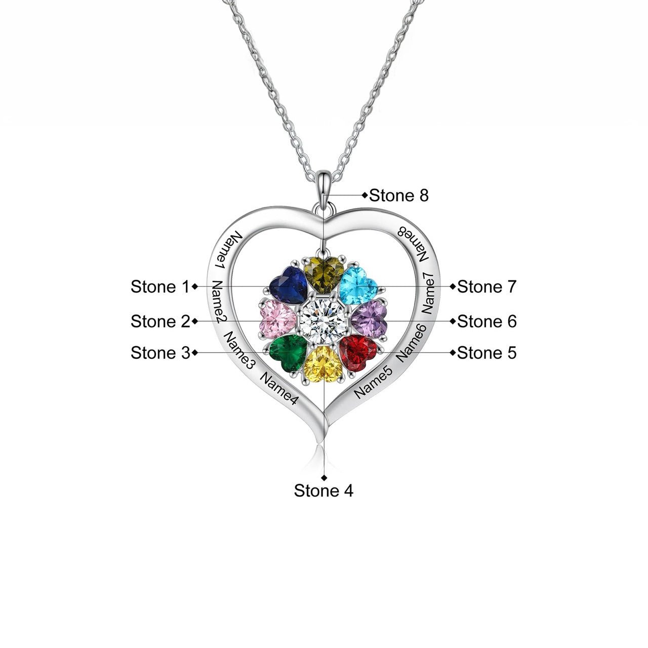 Customizable Heart Shaped Birthstone Pendant Necklace