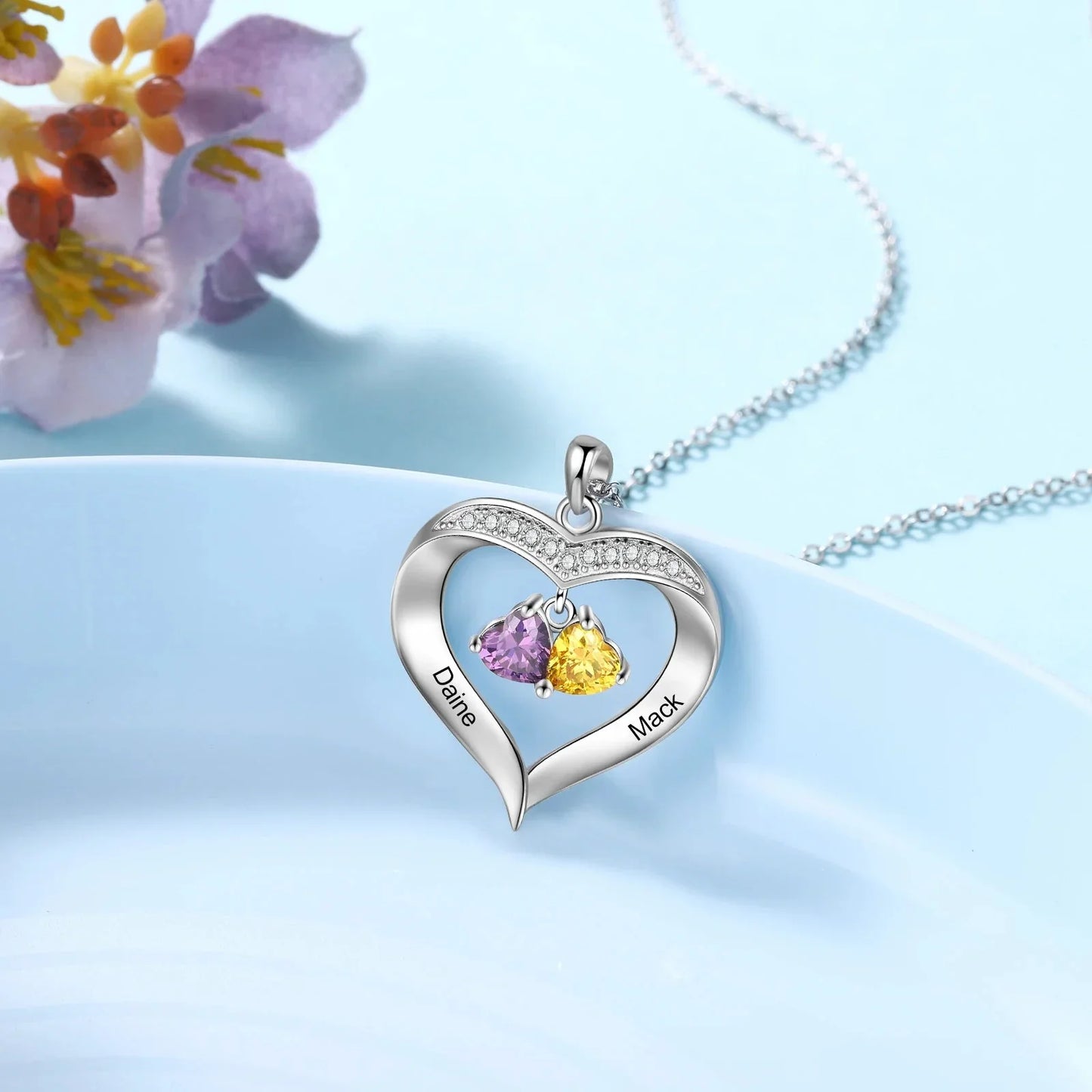 Customizable Heart Shaped Birthstone Pendant Necklace