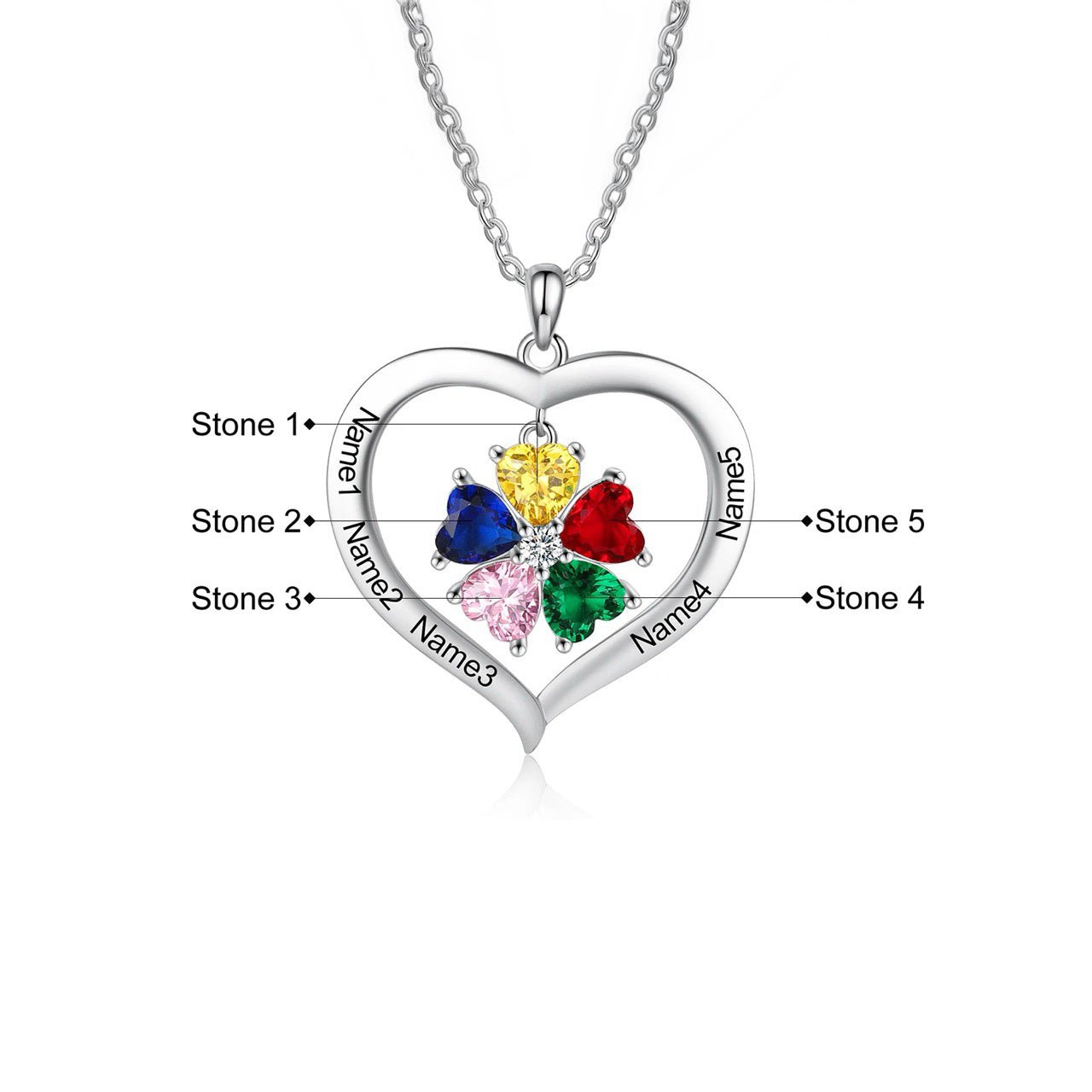 Customizable Heart Shaped Birthstone Pendant Necklace