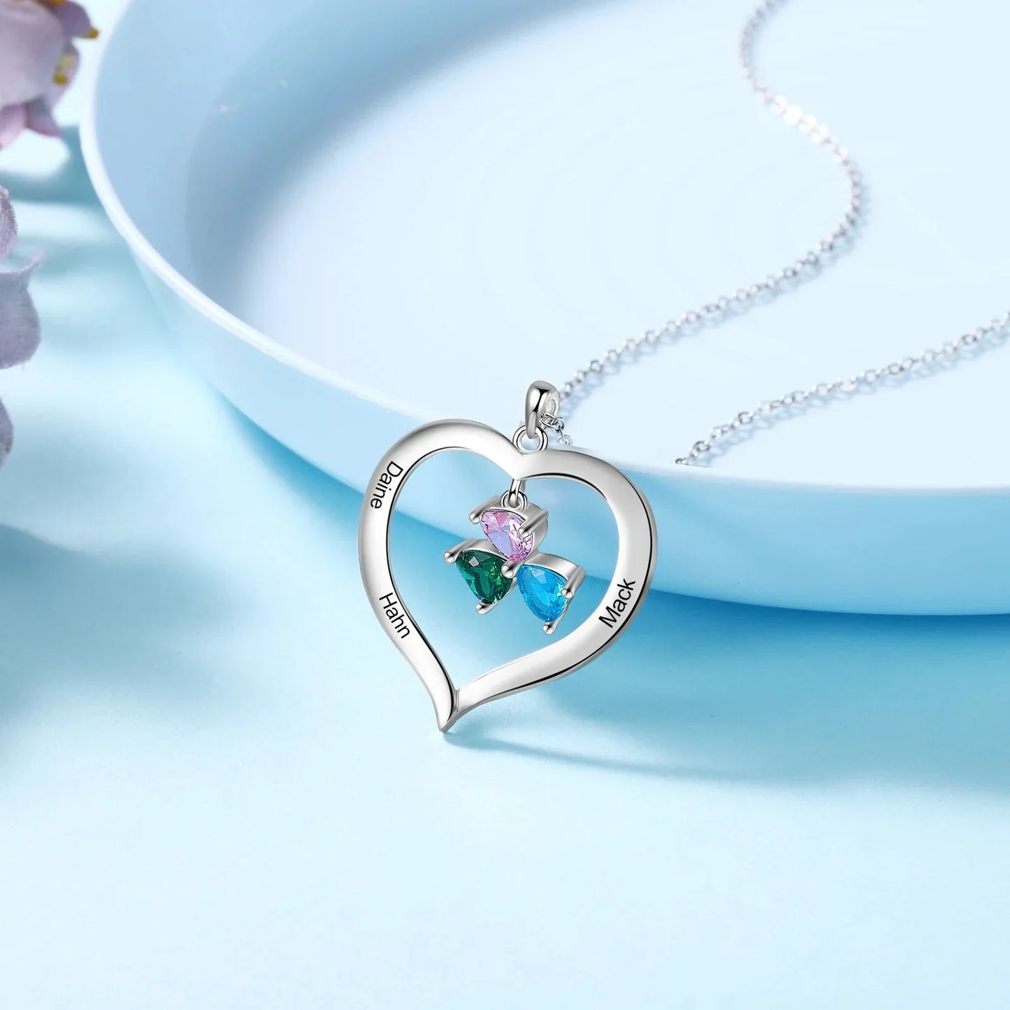 Customizable Heart Shaped Birthstone Pendant Necklace