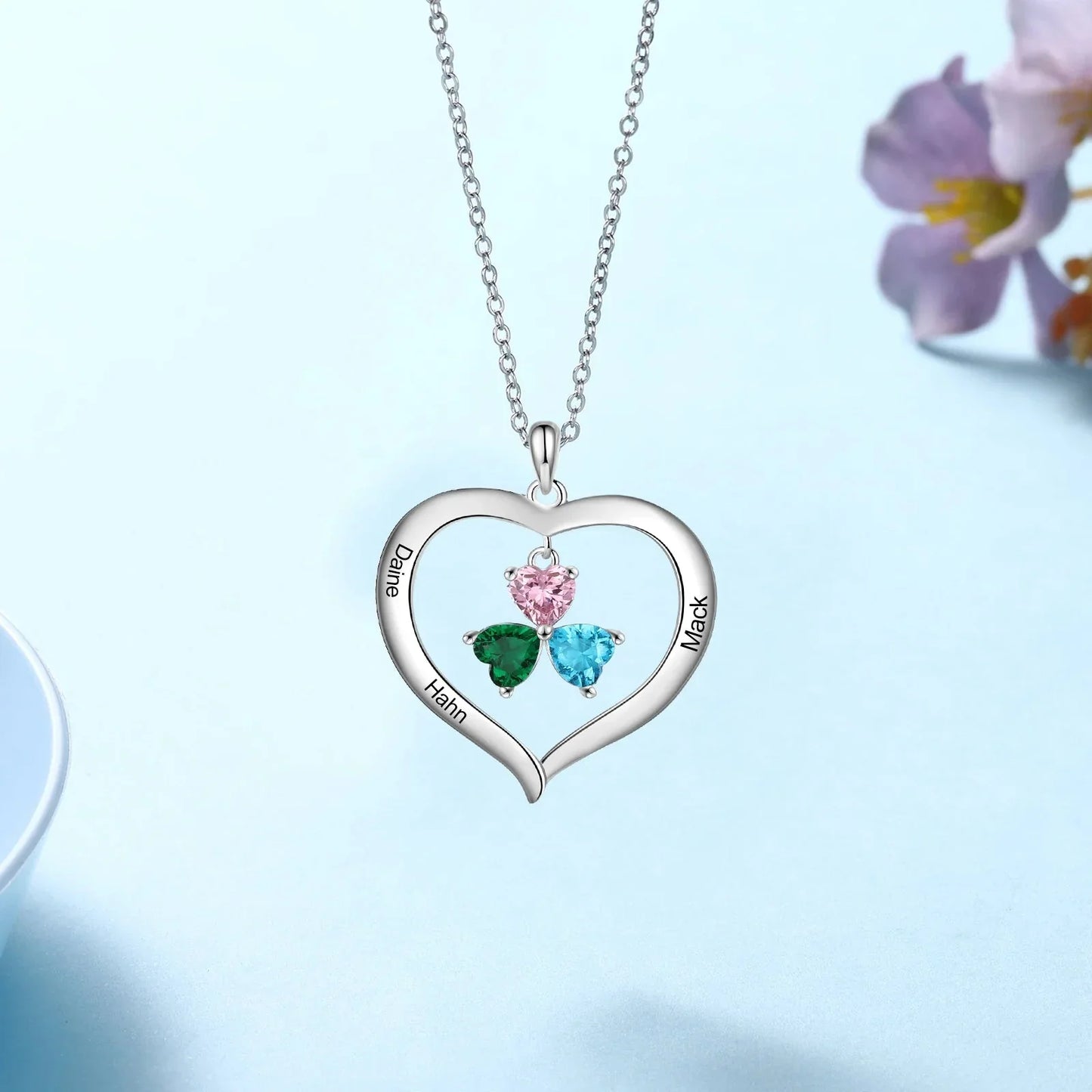 Customizable Heart Shaped Birthstone Pendant Necklace