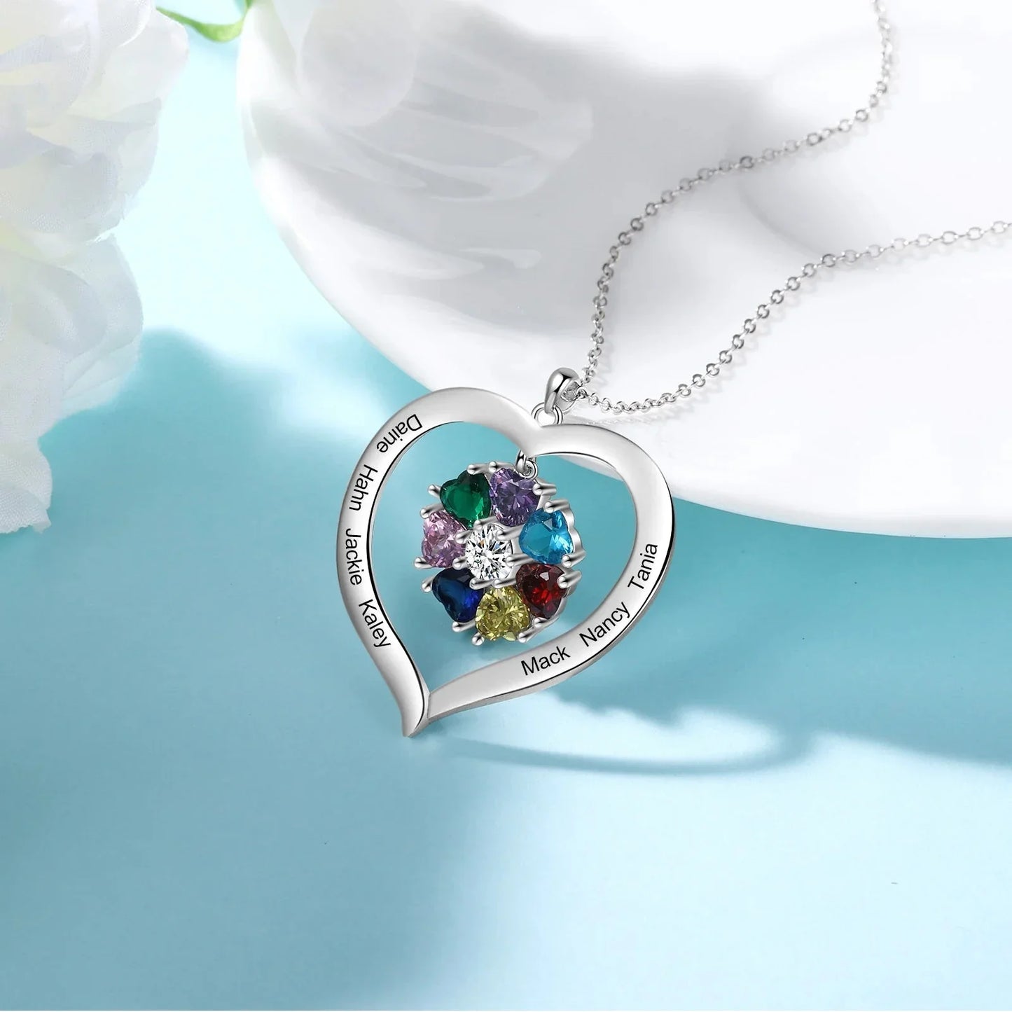 Customizable Heart Shaped Birthstone Pendant Necklace