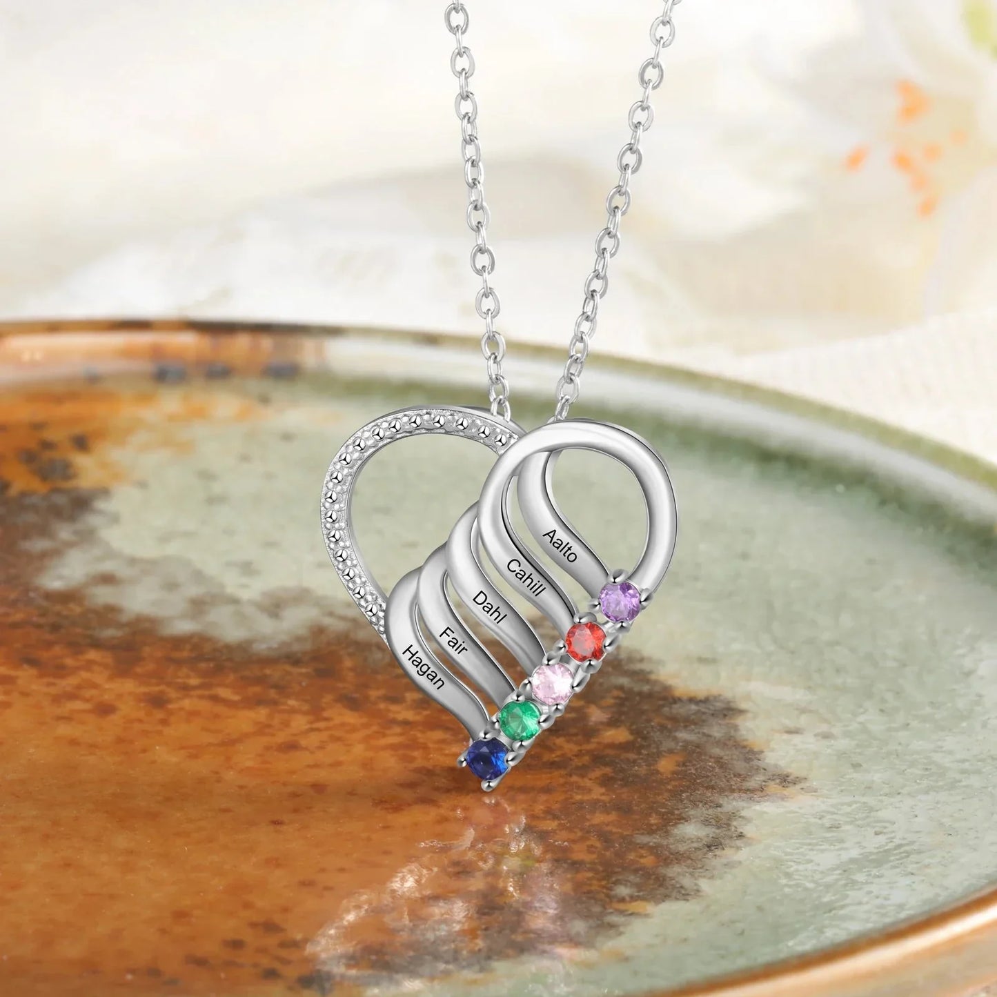 Customizable Heart Pendant Necklace with Birthstone and Name