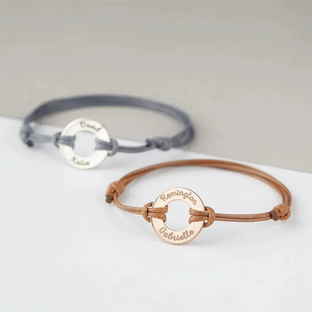 Customized Name Plate Leather Rope Bracelet
