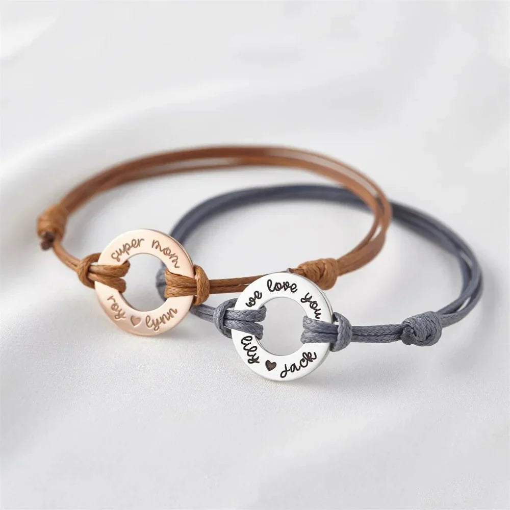 Customized Name Plate Leather Rope Bracelet - Fesara
