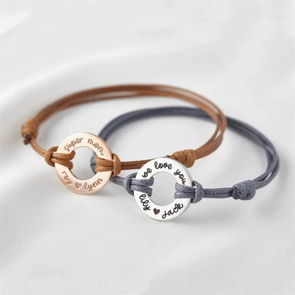 Customized Name Plate Leather Rope Bracelet - Fesara