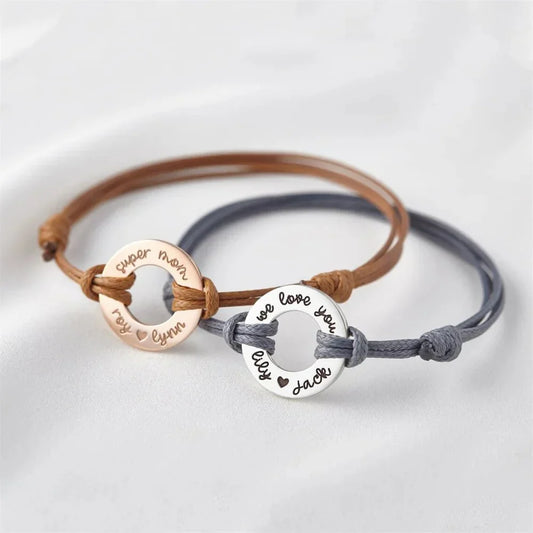 Customized Name Plate Leather Rope Bracelet - Fesara